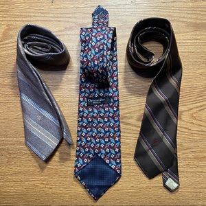 Vtg Christian Dior Logo Striped Mens Tie Lot of 3